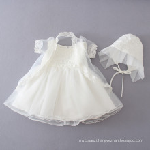 With cap solid white 2018 chiffon baby winter dress